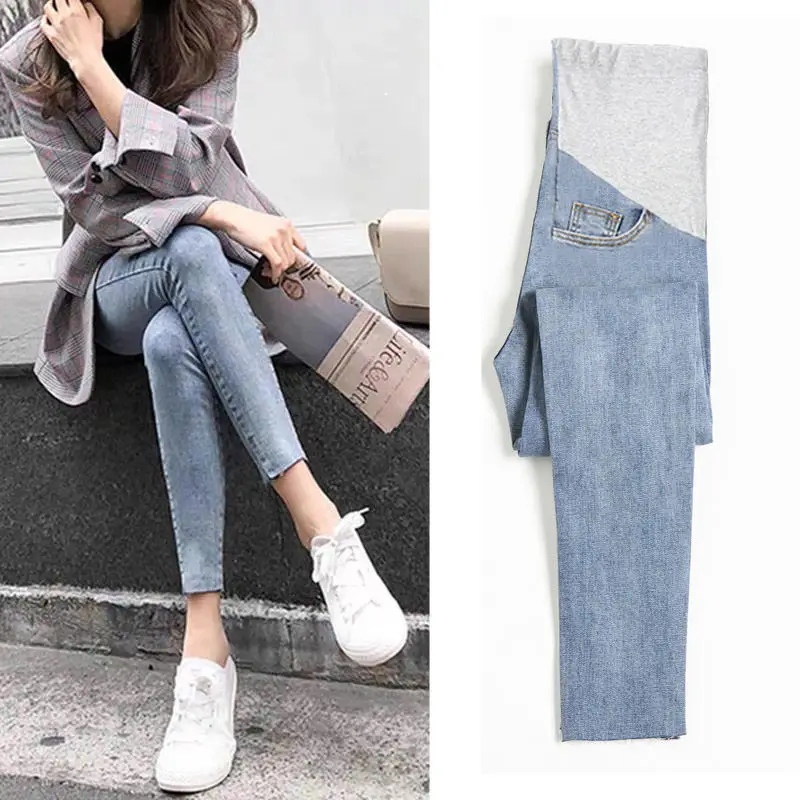 Soft Cotton Jeans For Pregnant Women Maternity Pregnancy Skinny Trousers Jeans Over The Pants Elastic Pregnancy Jeans