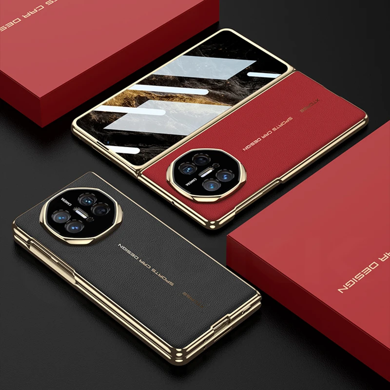 Роскошный кожаный чехол с окрашенным покрытием для Huawei Mate X3 со стеклянным