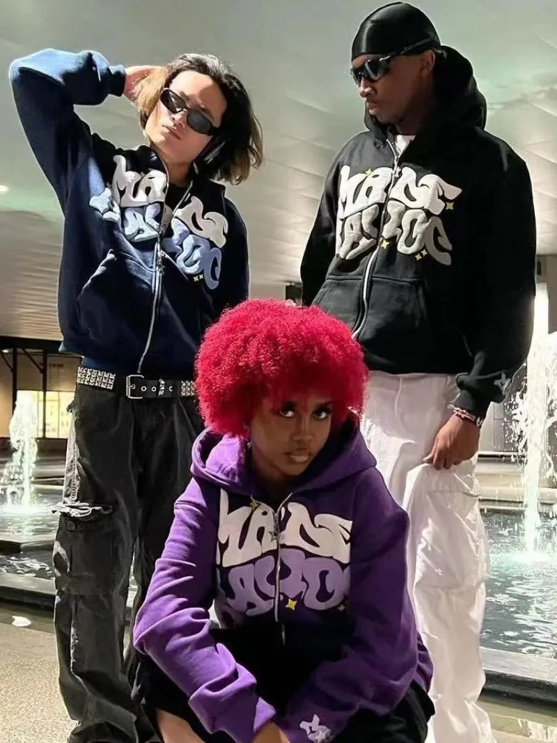 Осенне-зимняя толстовка с капюшоном в стиле панк хип-хоп худи на молнии принтом