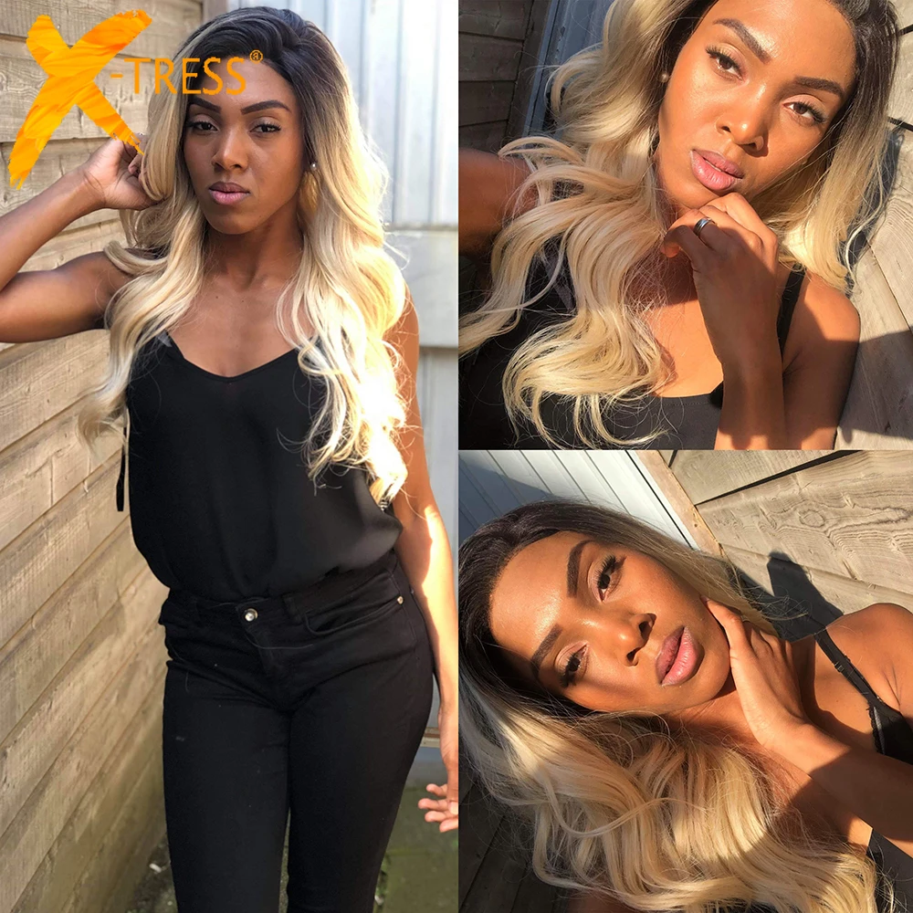 

Ombre Blonde 613 Colored Synthetic Lace Hair Wigs For Black Women X-TRESS Long Wavy Trendy Cosplay Wig High Temperature Fiber