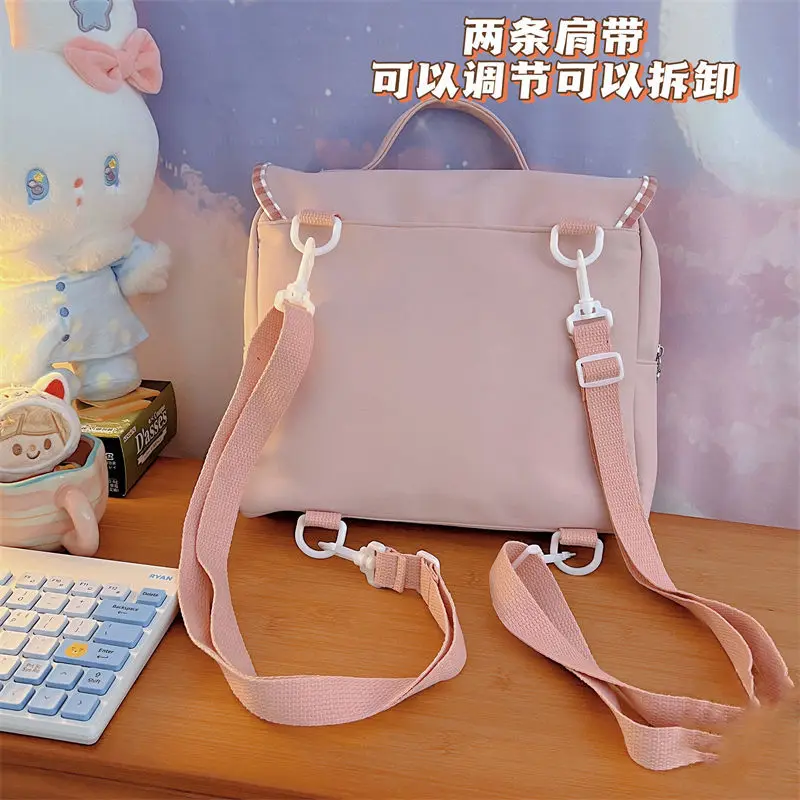 2023 Japanese Style JK Uniform Backpacks Kawaii Bear Embroidery Women Shoulder Bag 4 Colors Zipper Bag Female with Cartoon Badge