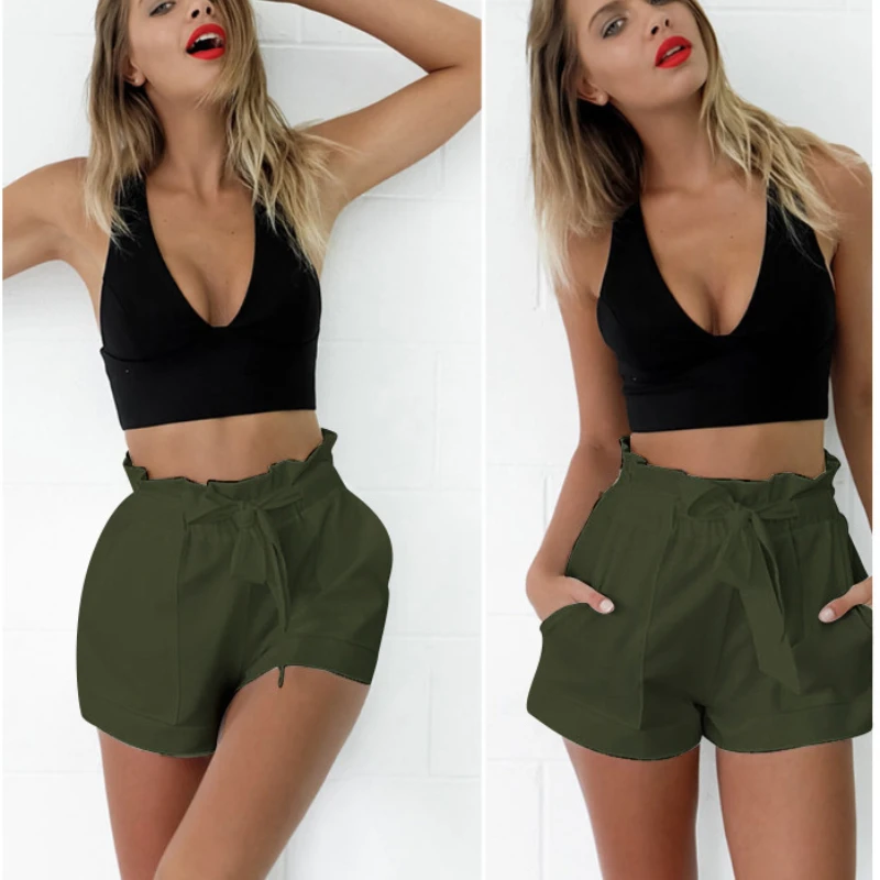 

New Spring and Summer European and American Women's Pants Elastic Wide Legs and High Waist Casual Shorts Shorts Women High Waist