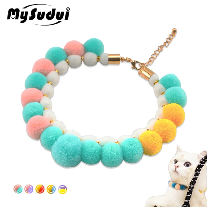 

Милое ожерелье MySudui с кошачьим воротником и регулируемым ремешком, мягкий удобный меховой шар для котят, щенков, домашних животных, аксессуа...