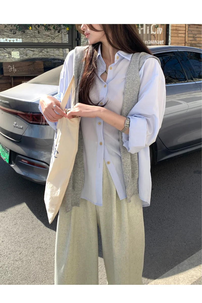 Peaceonesoul домашние ледяные синие рубашки с длинными рукавами женские корейские