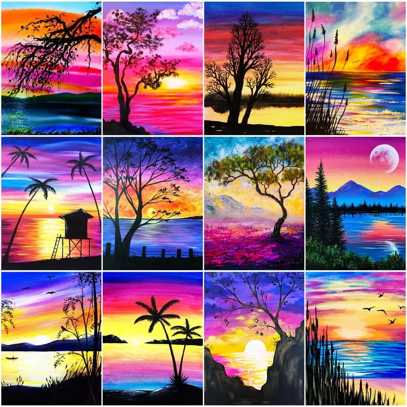 

DIY 5D Diamond Painting Purplish Red Sunset Cross Stitch Handwork Gift Diamond Embroidery Mosaic Rhinestone Drawing Home Decor