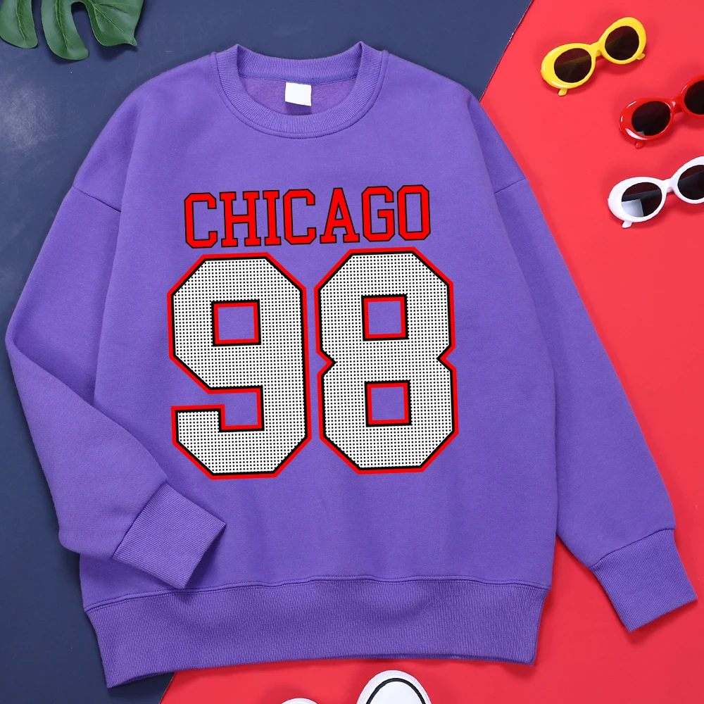 

Chicago 98 Street City Letter Men Clothes Fleece Large Size Tracksuit Simplicity Fashion Hoodie Comfortable O-Neck Hoodies Man