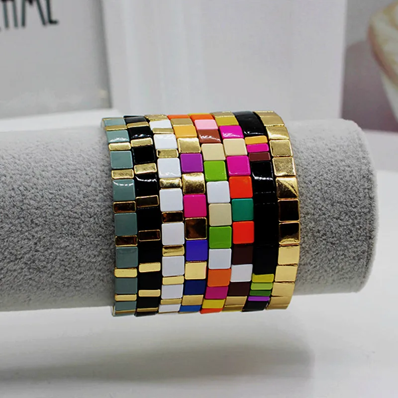 

Pop Fashion Enamel DIY Handmade Beaded Bracelet for Women Bangle Macaron Colorblock Boho Women's Stretch Bracelet Jewelry