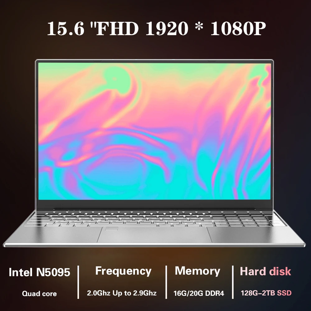 Laptop 15.6 Inch 16G RAM 128G/256G/512G/1TB SSD Notebook IPS 1080P Office Computer N5095 Fingerprint Unlock Backlight Keyboard