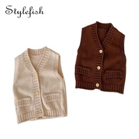 2022 autumn baby childrens coats fashion v neck cardigan baby cotton knitting sweater vest coat