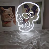 Skull Design Cool Neon Sign LED Wall Hanging Art Funny Neon Night Lamp for Halloween Dance Bar Club Room Decor Party Supply Neon