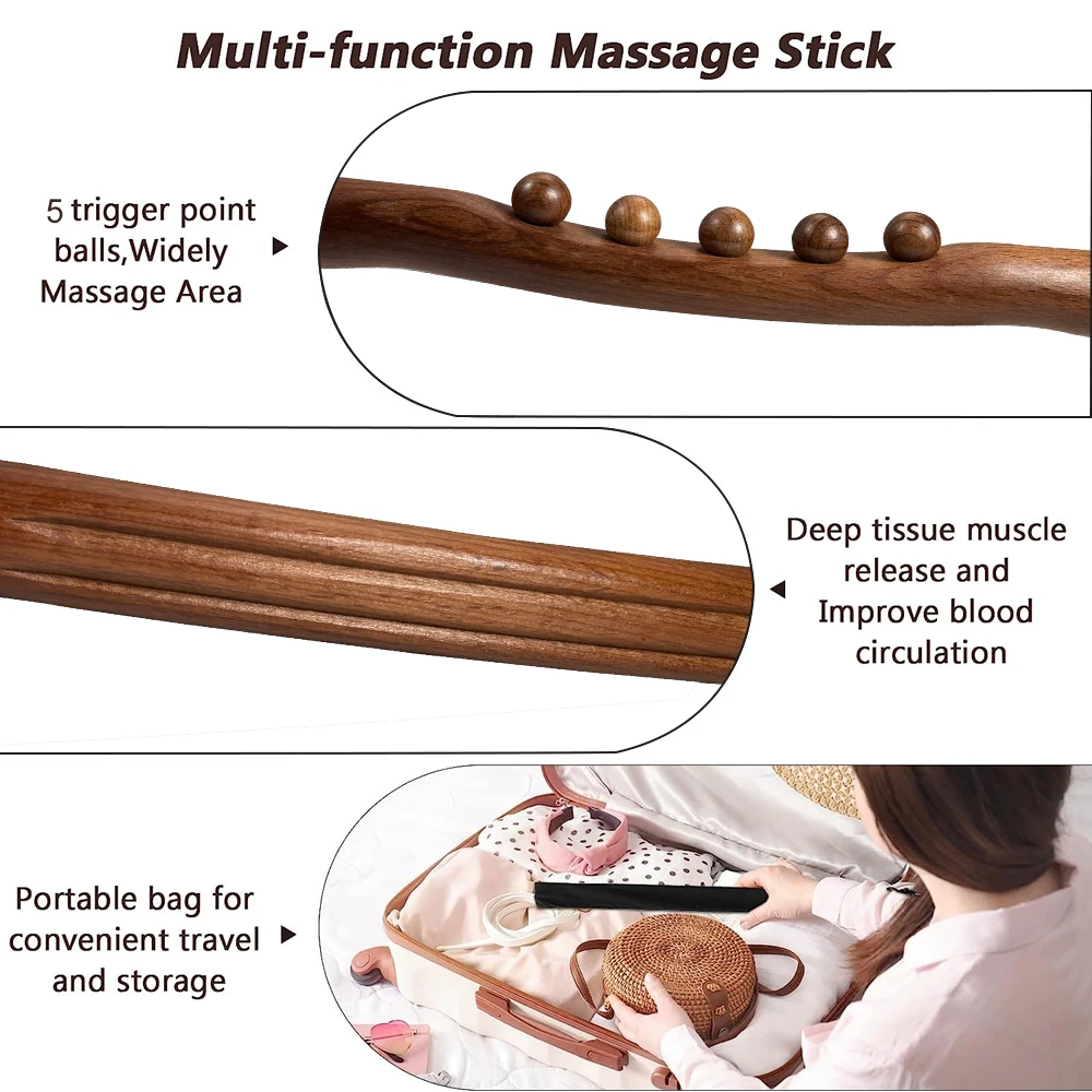 Фото Инструменты для массажа Wood Therapy Guasha Wood Stick, лимфодренажная массажная палочка, массажер от целлюлита, миофасциальный релиз №2
