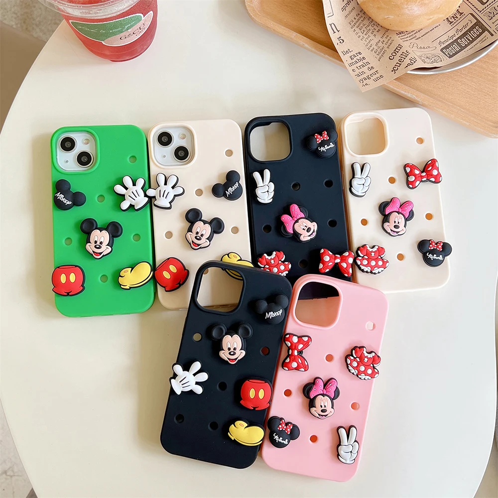 

3D Disney Mickey Minnie DIY Detachable Phone Case for IPhone 15 14 13 12 11 Pro Max Plus Silicone Soft Anti-fall Back Cover Gift