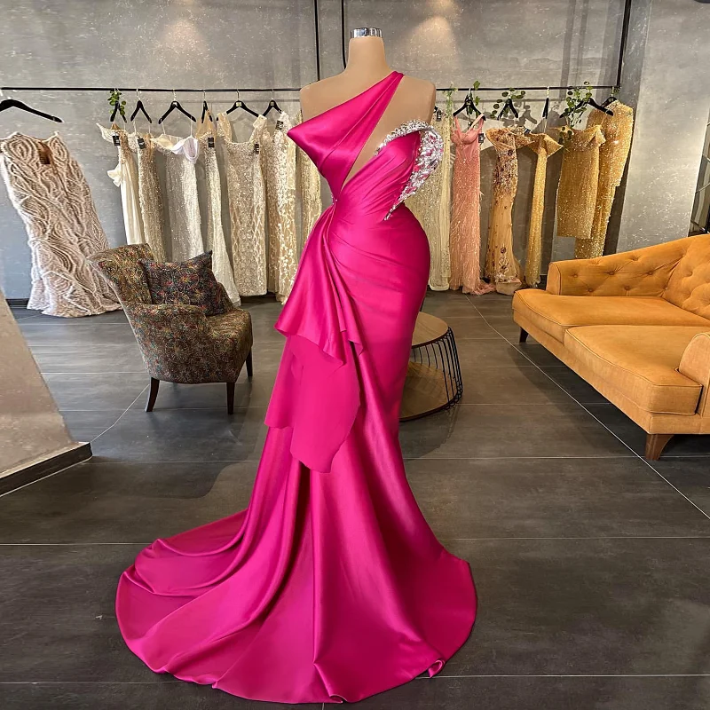 

Женское вечернее платье-русалка, атласное плиссированное платье до пола, без рукавов, для свадебной вечеринки и выпускного вечера