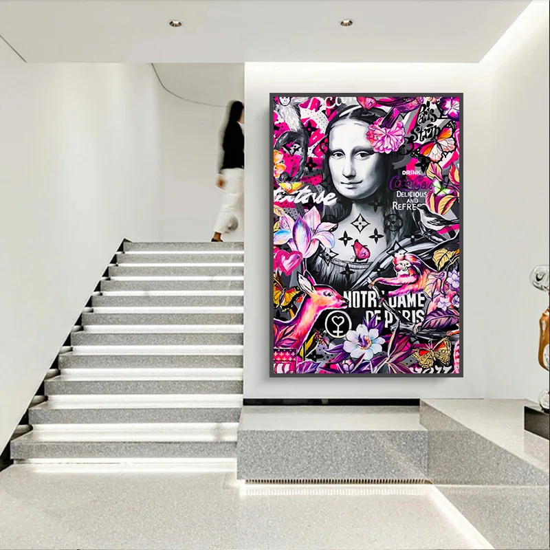 Художественные плакаты и принты с граффити Мона Лиза красочные холсты