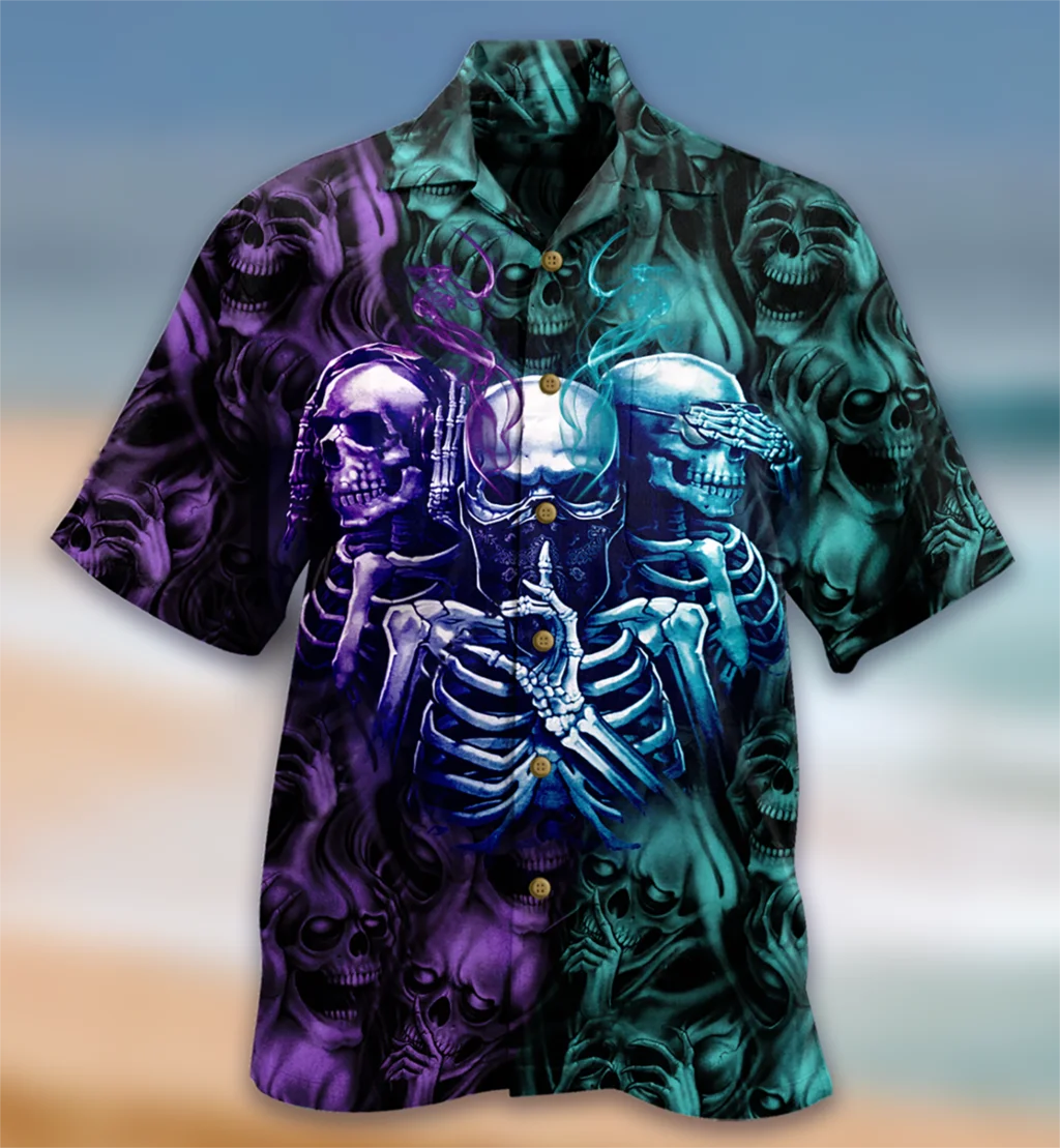 Hawaiian Short Sleeve Oversized Top 3D Beach Summer Vacation 2023 Men's Shirt Horror Pattern Skeleton Giant Octopus Pattern