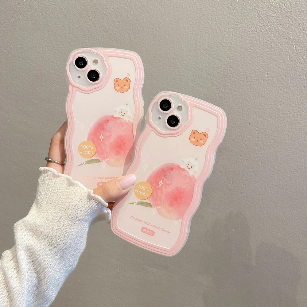 

Back cover case For Apple iPhone 13 pro max pink peach wavy shell iphone 12 11 X XS XR 8 7 plus Mobile phone case soft silicone