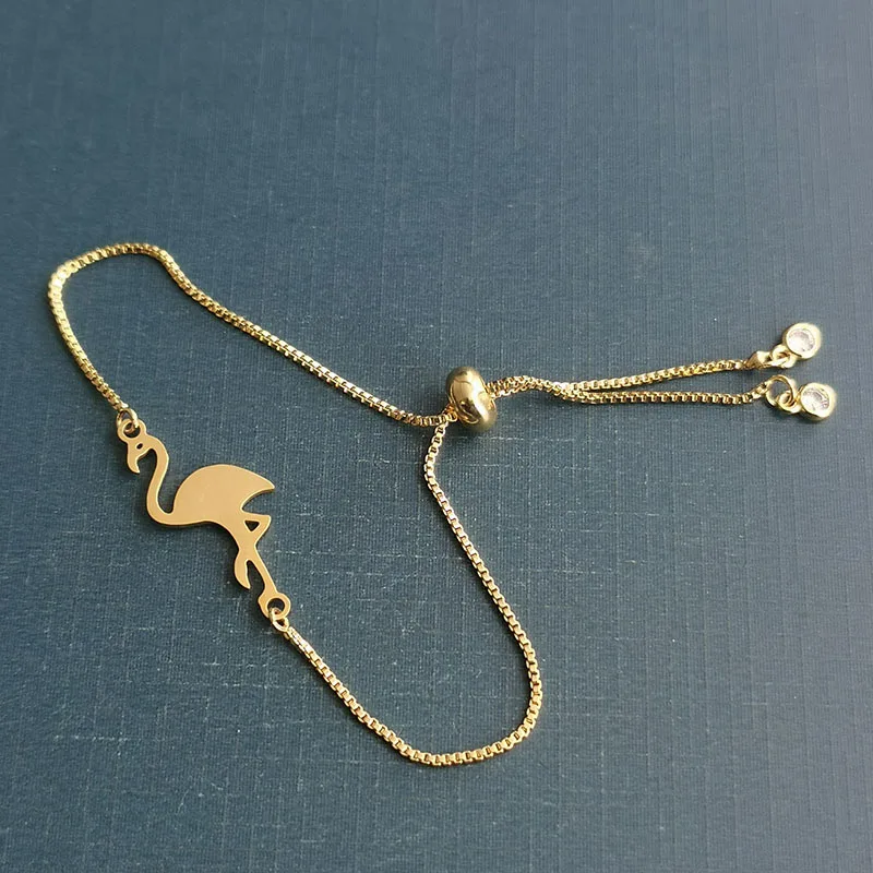 

12 Pieces Gold Fairy Crane Bracelet Stainless Steel Red-crowned Cranes Wristband Copper Chain Jewelry Adjustable Size Wholesale