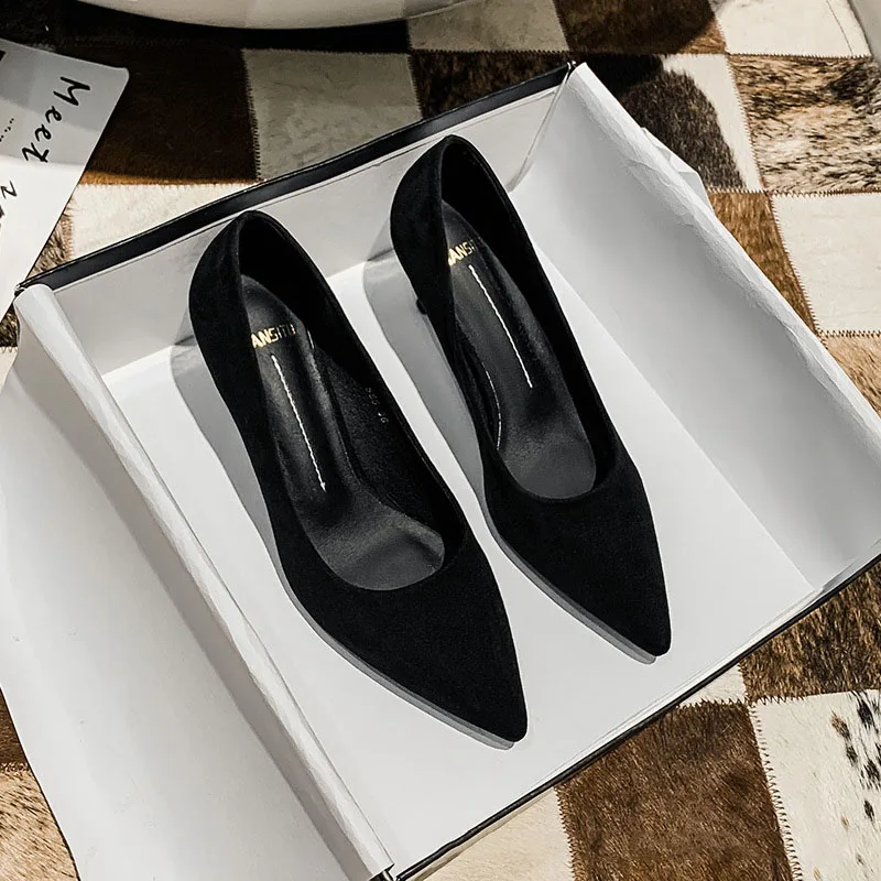 

Туфли-лодочки Comemore женские на каблуке, офисные сандалии на высоком каблуке, элегантные босоножки на среднем каблуке, черный цвет, весна-лето...