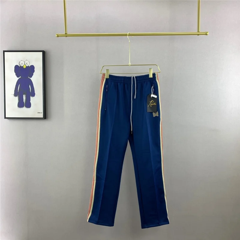 

Fashion Men Women Butterfly Embroidery Stripe Needles Pants Purple Needles Sweatpants AWGE Track Trousers 1:1 High-Quality