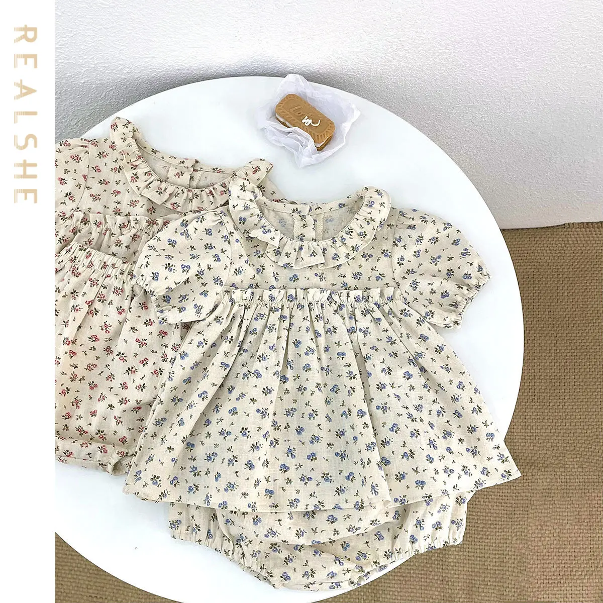 

2023 Children's Girls Suit Baby Summer Floral Short Sleeve Girls' T-shirt Shorts Two Sets Toddler Clothes Rompers