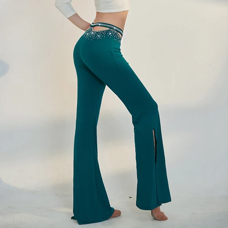 Осенние и зимние брюки для танца живота AB с камнями кисточками тренировочные