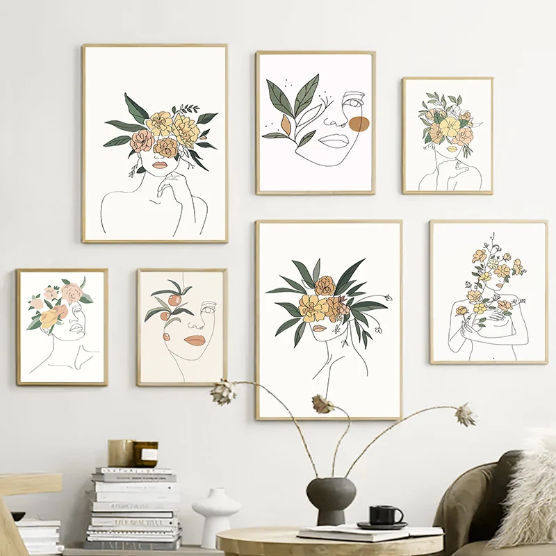 Настенная картина в скандинавском стиле женская плакаты абстрактный цветок