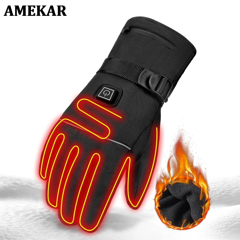 

Мотоциклетные Перчатки Guantes, водонепроницаемые, с подогревом, сенсорным экраном, на батарейках, для езды на мотоцикле, зимние #