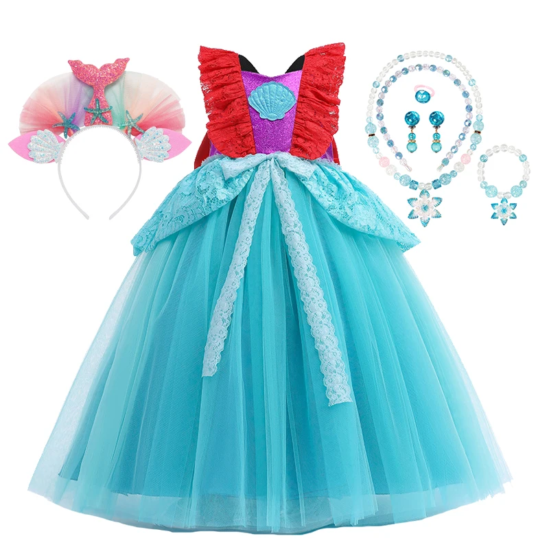 

Mermaid Ariel Costumes for Girls Disney Princess Dresses Sleeveless Boll Gown Vestidos Birthday Party Wear For 2 to 10 Years Old