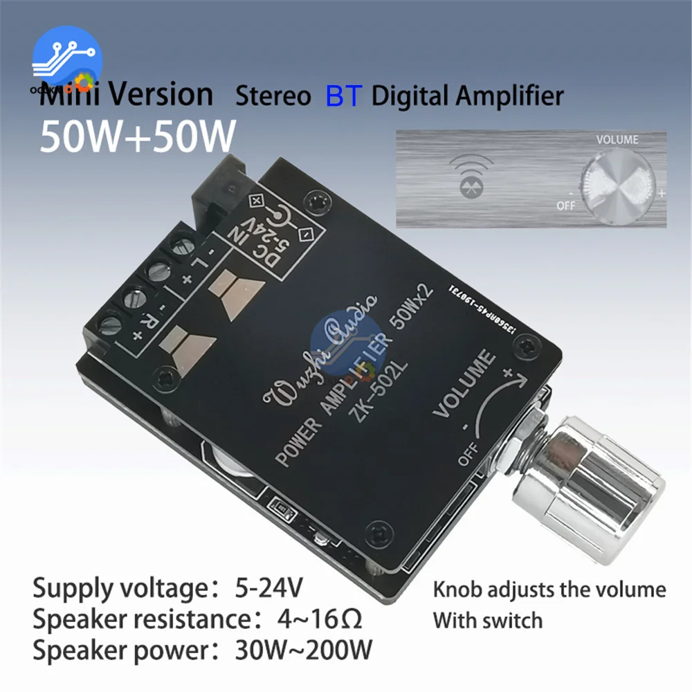 ZK-502L Audio Speakers DIY Bluetooth 5.0 High Power Digital Amplifier Stereo Board 50W+50W AMP Amplificador Audio Home Theater