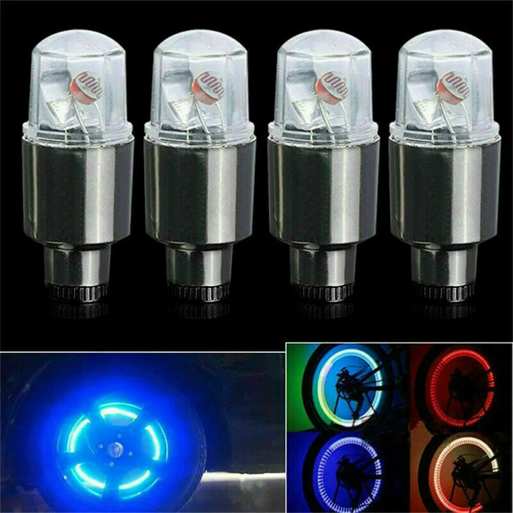 

4pcs Auto LED Wheel Lights Tire Valve Cap Flashlight Bicycle Motorcycle Tire Air Valve Bike Lights Decorative Accessories