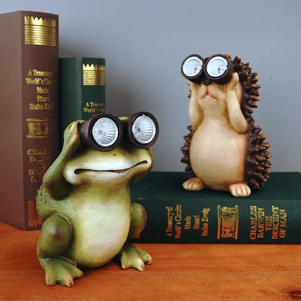 

Frog Hedgehog With Solar Glow Resin Statue Nordic Abstract Ornaments For Figurines Interior Sculpture Room Home Decor