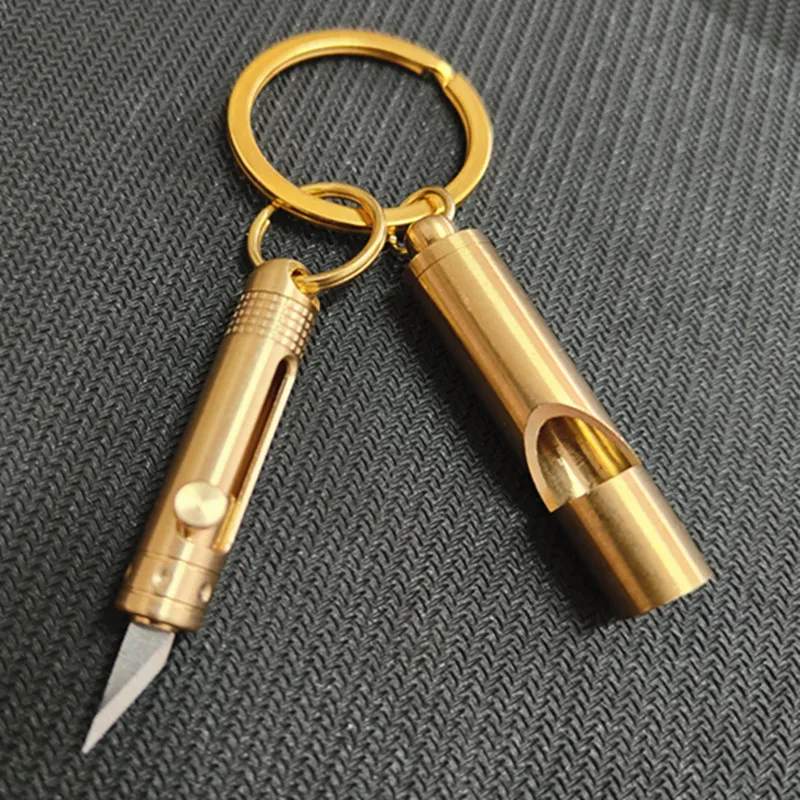 

Brass Mini Knife Self-defense Keychain Gift Gun Bolt Paper Cutter Outdoor Carry-on Demolition Express Utility Knife Cutting Tool