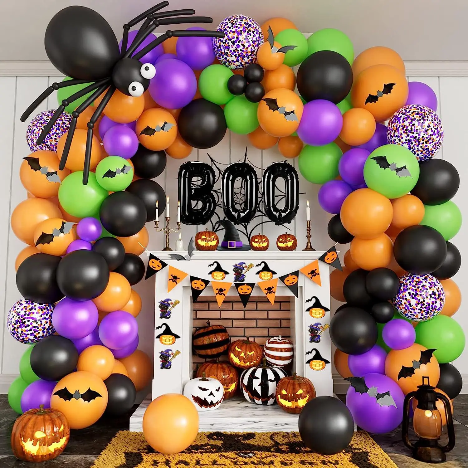 

Halloween Balloon Garland Arch Kit Spider Foil Bat Balloon Black Orange Confetti Balloons for Kids Halloween Party Decorations