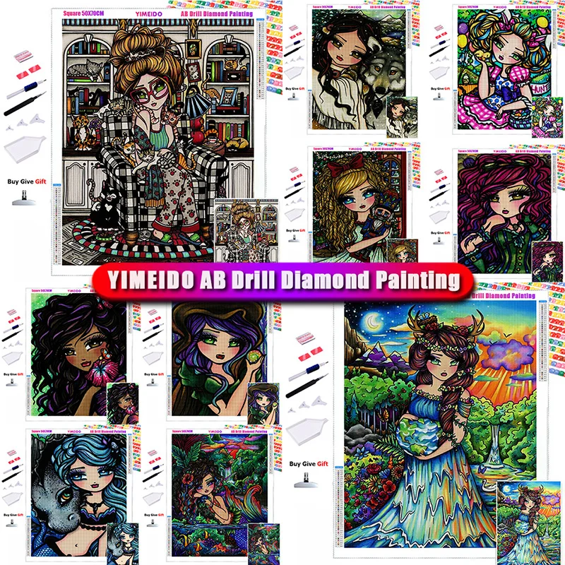 YIMEIDO 5D DIY AB алмазная живопись Мультяшные девушки полная квадратная круглая сумка