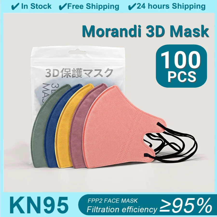 

100PCS 3D KN95 Mask Five Color FFP2 Masks 3 Ply Morandi Adult Masque FFPP2 Face Mask CE Approved KN95 Mascarillas Spain Maske