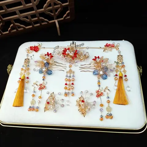 HIMSTORY элегантные китайские аксессуары для волос свадебный головной убор Hanfu головной убор для женщин Свадебные аксессуары