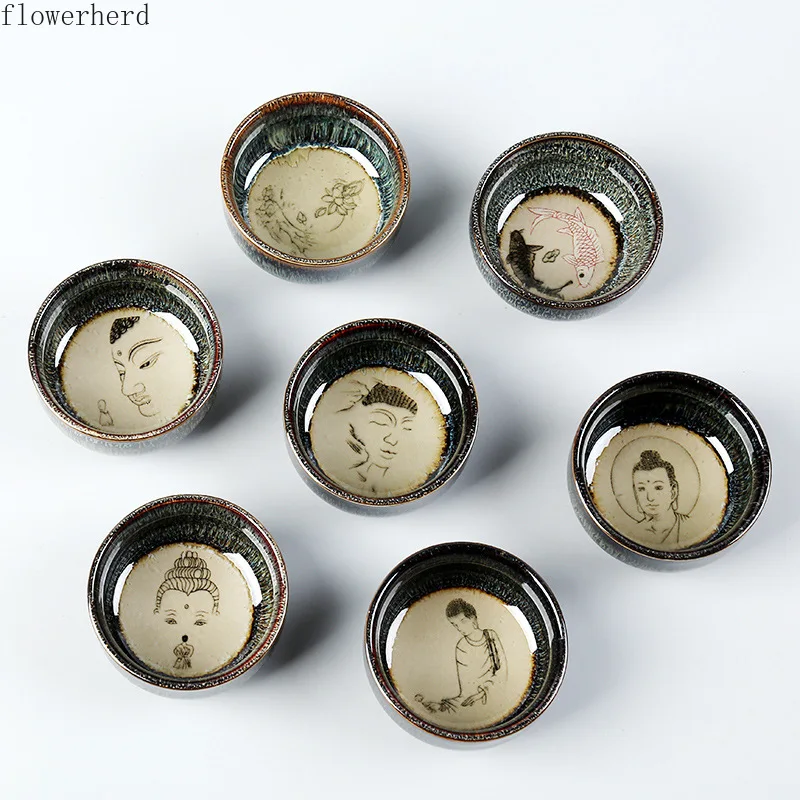 

Tea Cup Buddha Statue Zen Tea Bowl Kiln Turned Ceramic Small Round Cup Ceramic Tea Pot Set Kung Fu Tea Set Tableware