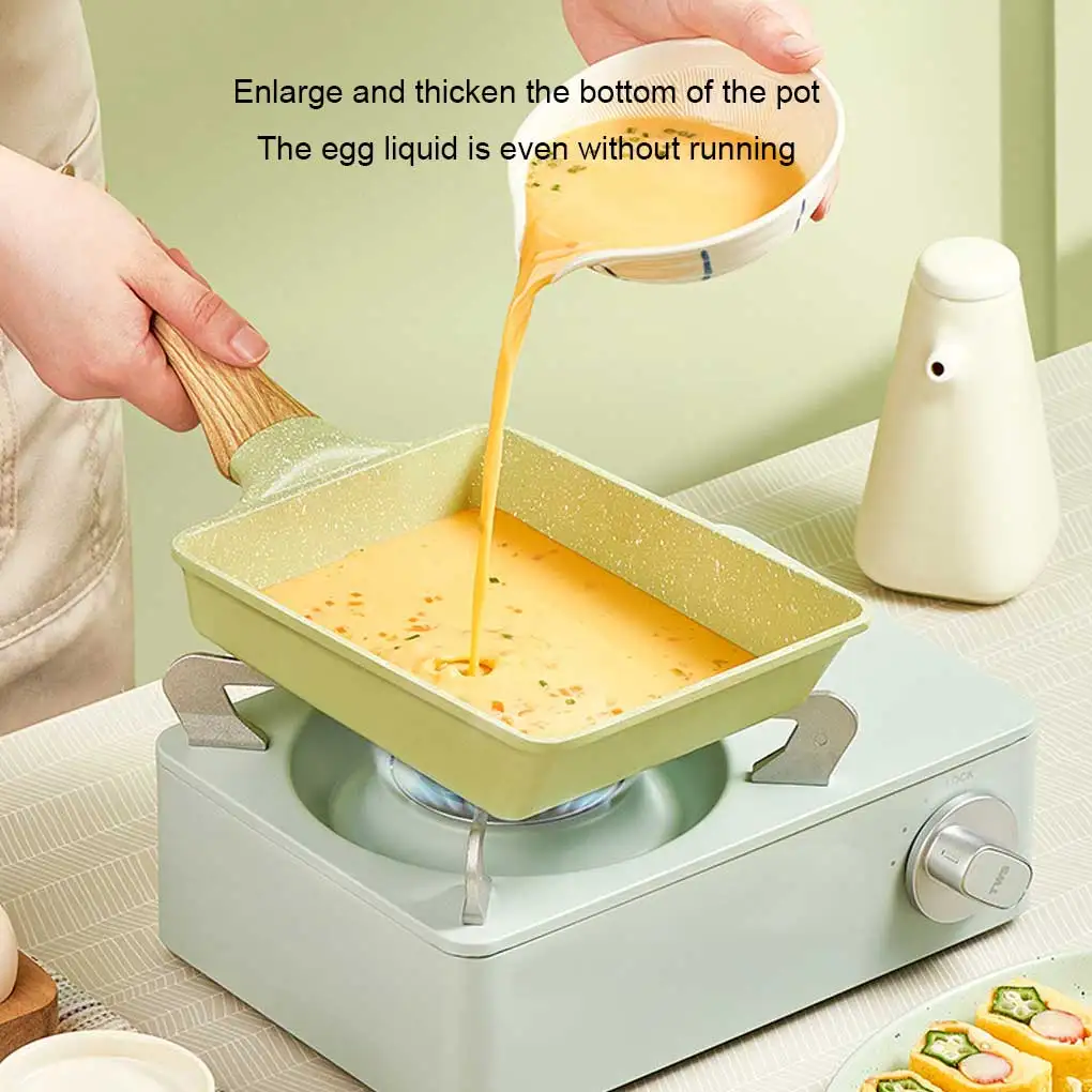 

Алюминиевая антипригарная сковорода Tamagoyaki, сменная подвесная прямоугольная деревянная ручка, домашняя кухонная посуда