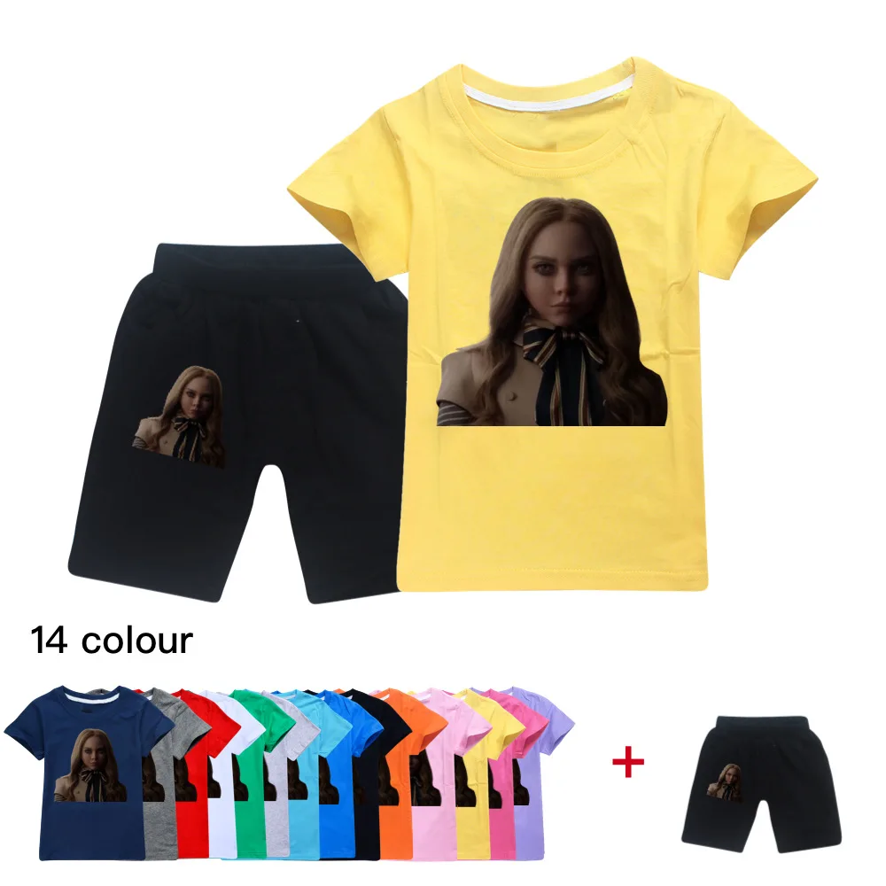 

New Summer Tracksuit Baby Girls Clothes Children Clothing Set Boys M3GAN Pullover T-shirt+Shorts Suits For Kids Costumes
