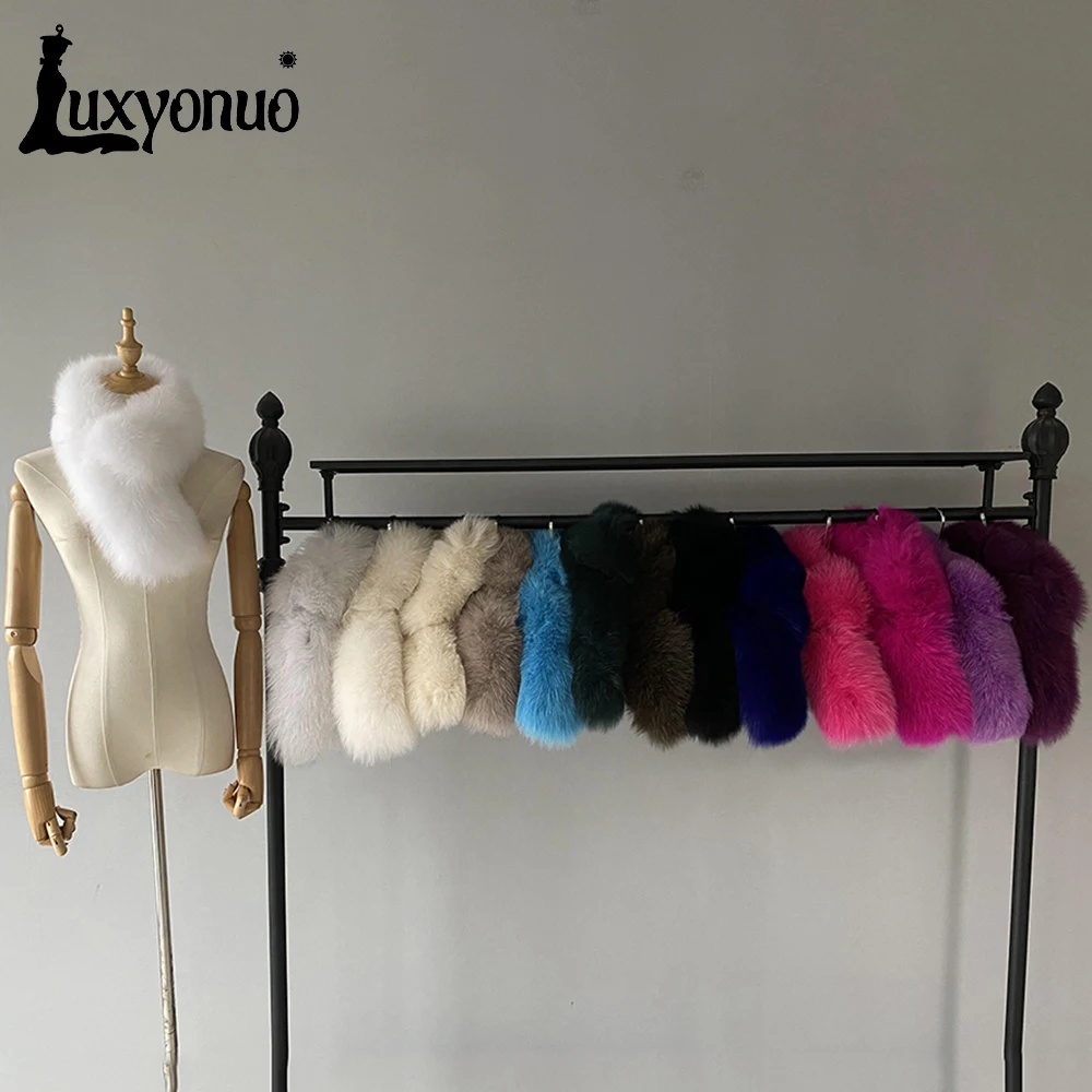 Женский шарф из натурального Лисьего меха Luxyonuo зимний толстый теплый воротник
