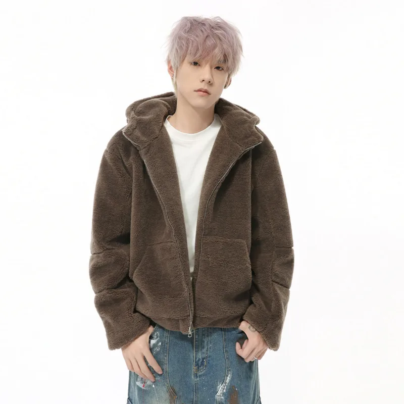 Нишевый дизайн мужские флисовые куртки с капюшоном однотонная свободная одежда