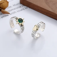 silver 925 real 100 rings for women korean retro lettering sunflower inlaid circular zircon adjustable couple ring jewelry