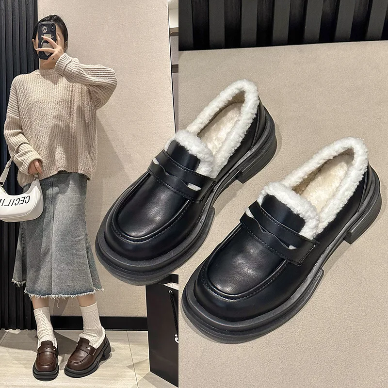 Женские Модные слипоны женские зимние лоферы на высоком каблуке новинка 2024