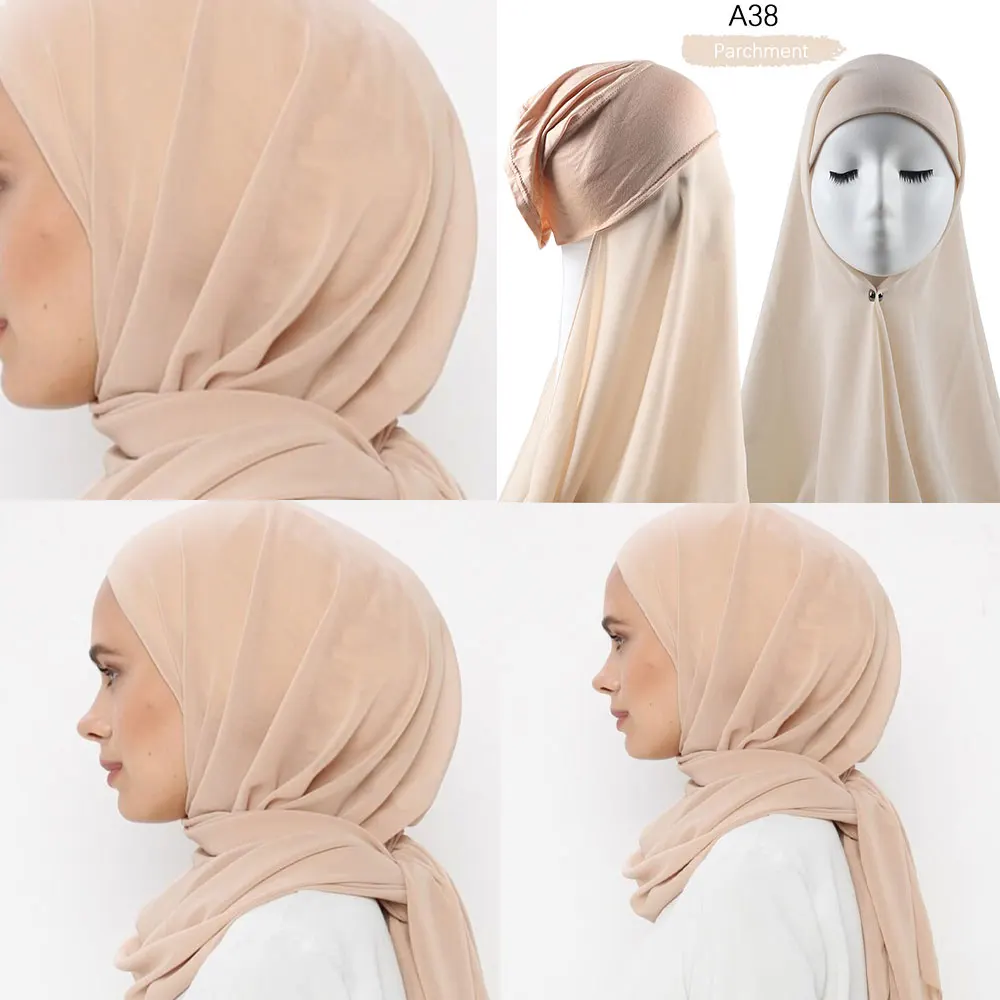 Hijab istantaneo con berretto Heavy Chiffon Jersey Hijab per le donne velo moda musulmana Islam Hijab Cap sciarpa per le donne musulmane foulard