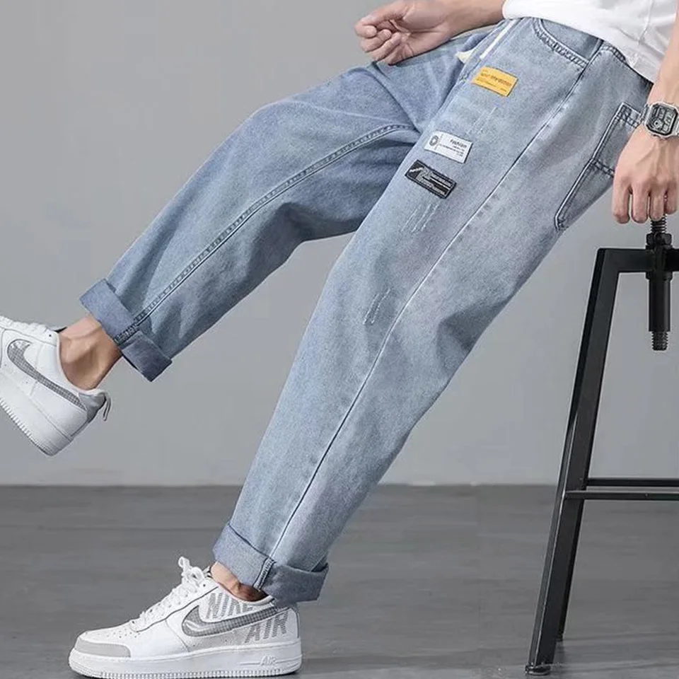 Jeans Men's Spring And Autumn Korean Version Trendy Brand Loose Straight Light Nine-Point Casual Trousers Versatile Trousers A09