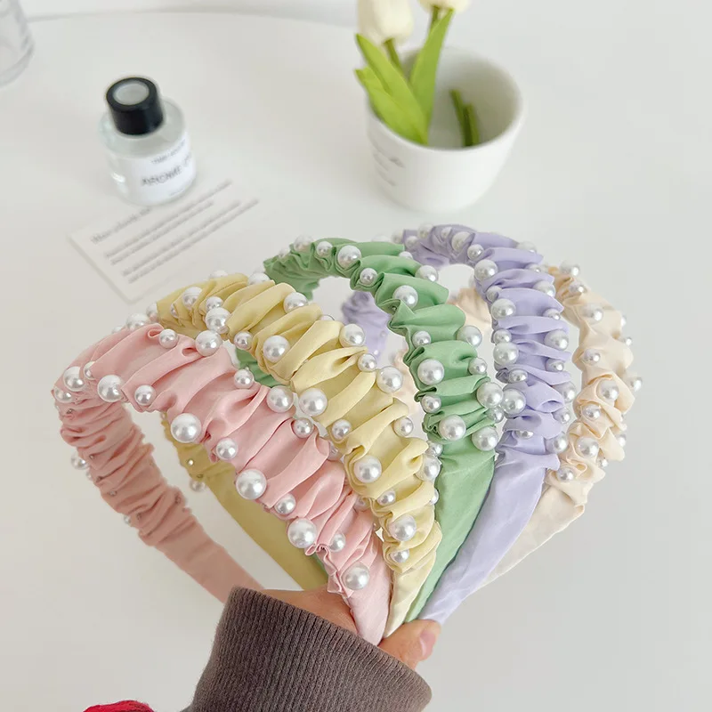 

2022 New Product Fashion Simple Versatile Solid Color Folded Pearl Headband