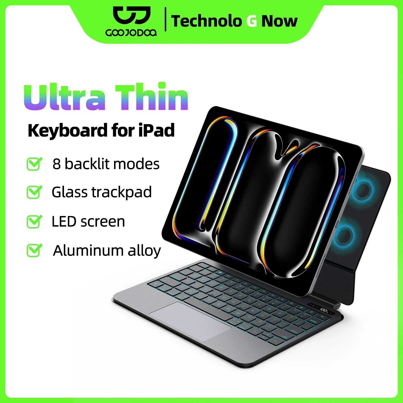 GOOJODOQ Ultra Thin iPad Keyboard with Glass Trackpad