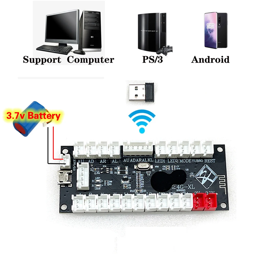 

New 3 In 1 Arcade Controller Encoder 2.4G USB Wireless Receiver PC PC360 PS/3 Android Games Joystick Board DIY Set