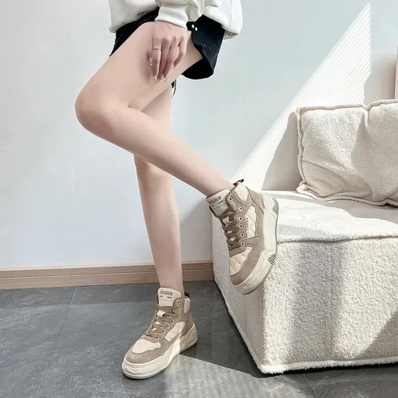 

Обувь на плоской подошве, женская обувь для скейтборда, модная женская спортивная обувь из натуральной кожи, повседневная спортивная обувь с высоким верхом, Осень-зима