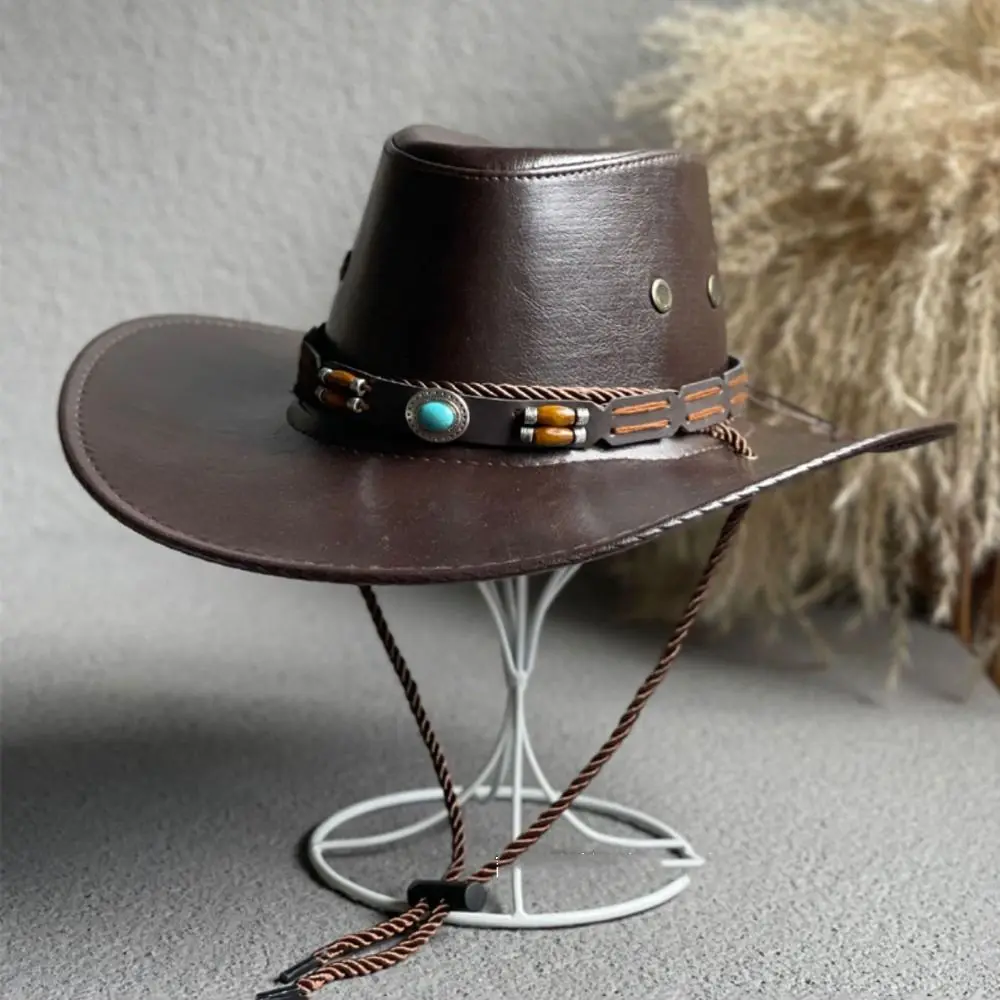 

Шляпа с большими полями для женщин, дорожная Панама из искусственной кожи с кулиской, ковбойская шляпа, Рыбацкая